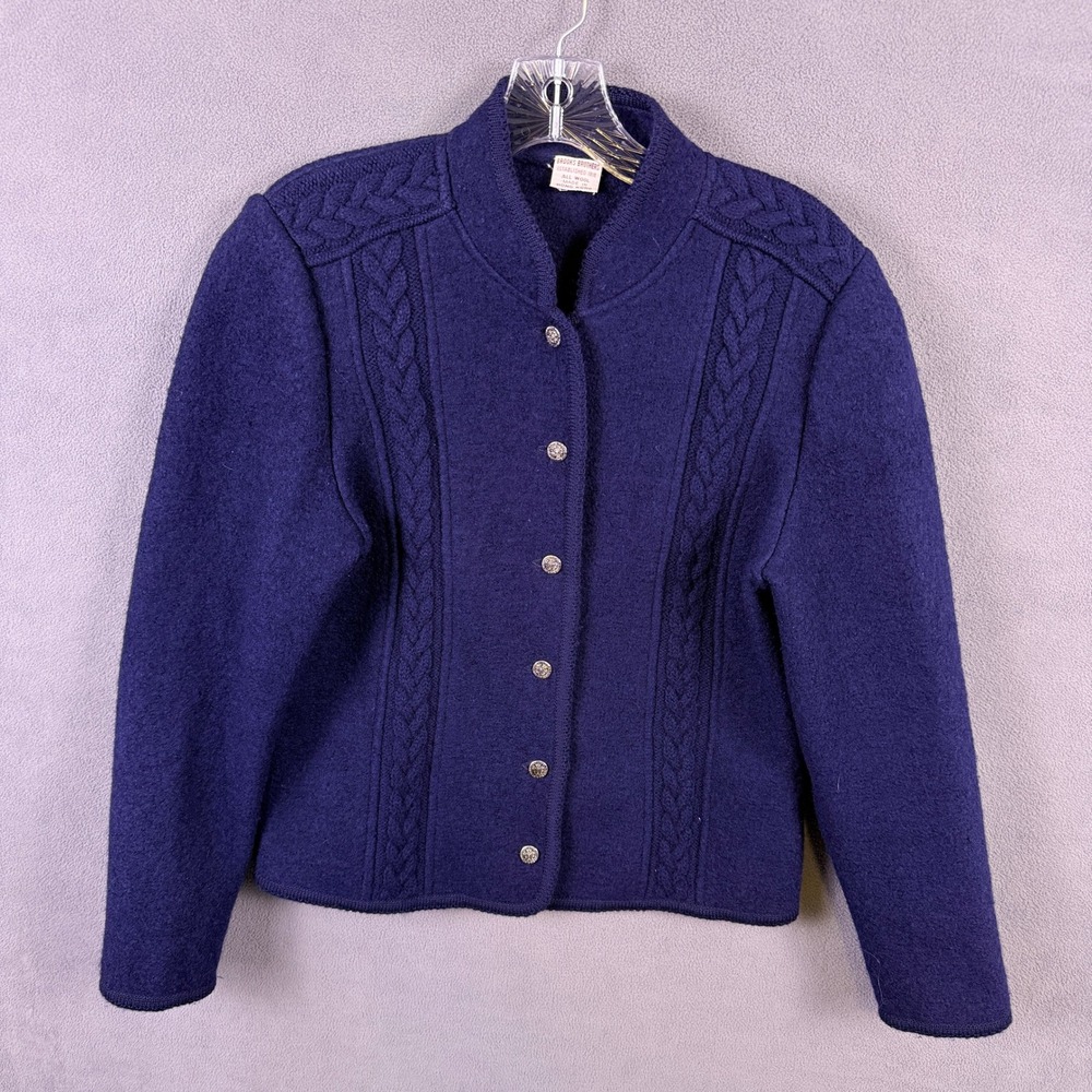 VTG 70s Brooks Brothers Wool Cardigan Womens 14 (S) Cable Knit Trachten Jacket
